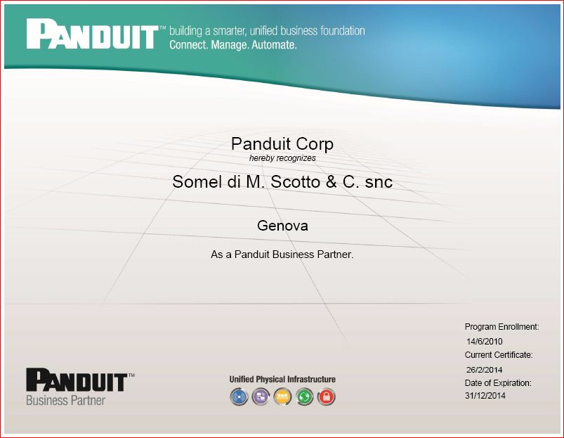 Certificazione Panduit 2014